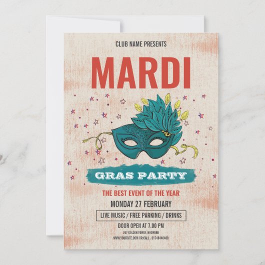 Uitnodiging Mardi Gras (Voorkant)