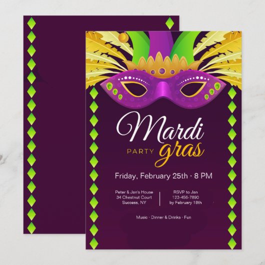 Uitnodiging Mardi Gras (Voorkant / Achterkant)