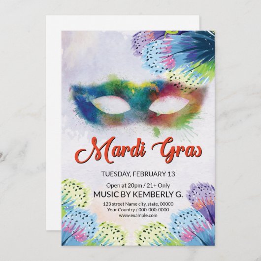 Uitnodiging Mardi Gras (Voorkant / Achterkant)