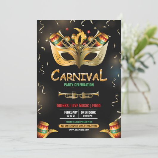 Uitnodiging Mardi Gras (Staand voorkant)