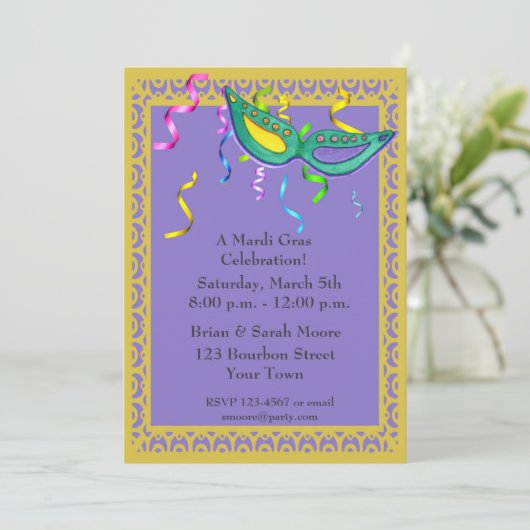 Uitnodiging Mardi Gras (Staand voorkant)