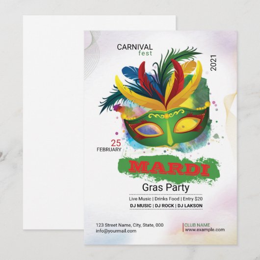 Uitnodiging Mardi Gras (Voorkant / Achterkant)