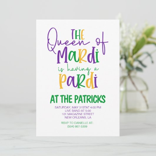 Uitnodiging Mardi Gras (Staand voorkant)