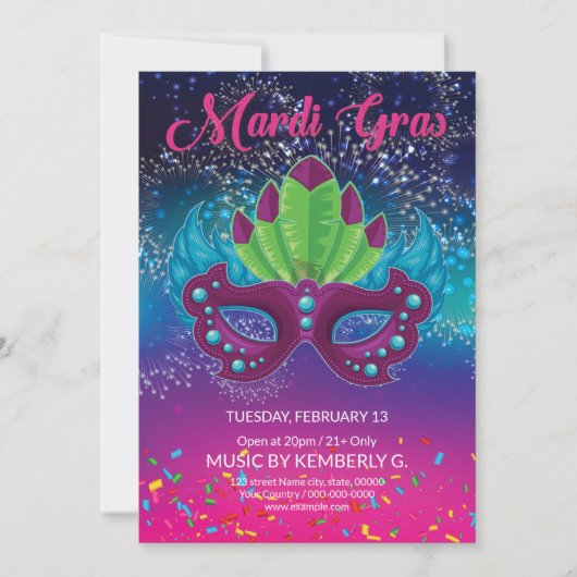 Uitnodiging Mardi Gras (Voorkant)