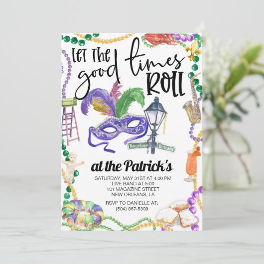 Uitnodiging Mardi Gras (Staand voorkant)