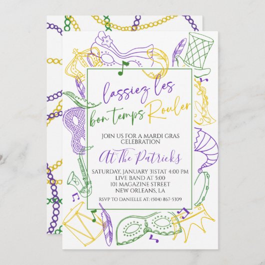 Uitnodiging Mardi Gras (Voorkant / Achterkant)