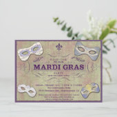 Uitnodiging Mardi Gras (Staand voorkant)