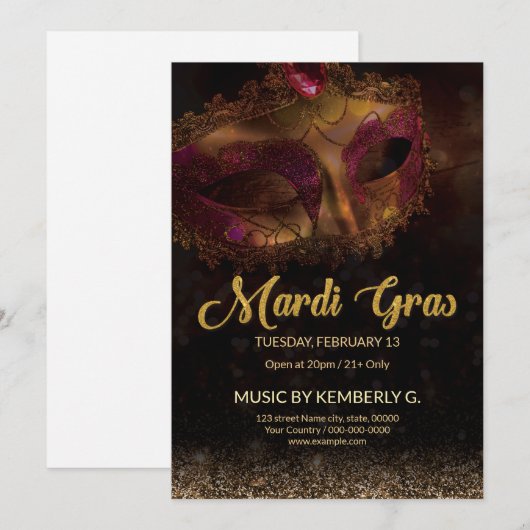 Uitnodiging Mardi Gras (Voorkant / Achterkant)