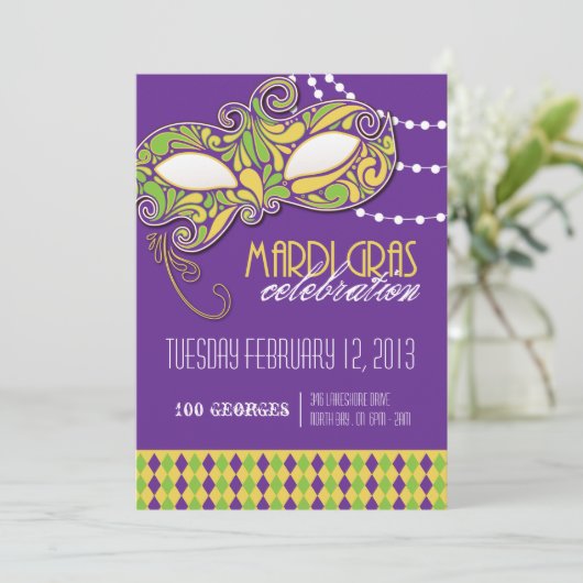 Uitnodiging Mardi Gras (Staand voorkant)