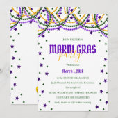 Uitnodiging Mardi Gras Beads & Stars Party (Voorkant / Achterkant)
