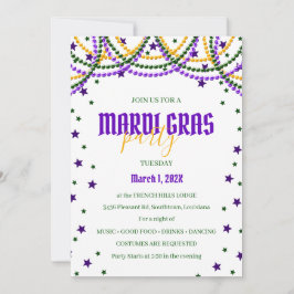 Uitnodiging Mardi Gras Beads & Stars Party