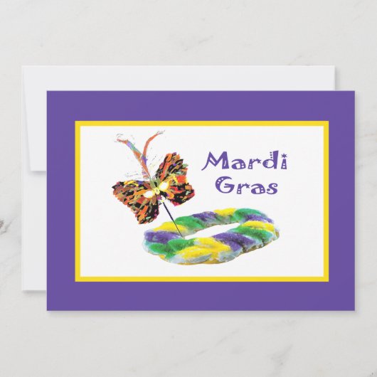 Uitnodiging Mardi Gras Mask & Kingcake Party (Voorkant)