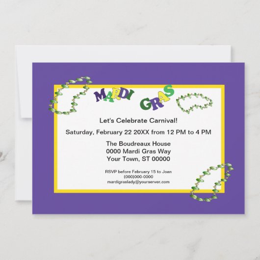 Uitnodiging Mardi Gras Mask & Kingcake Party (Achterkant)