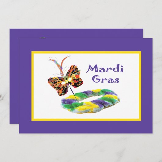Uitnodiging Mardi Gras Mask & Kingcake Party (Voorkant / Achterkant)