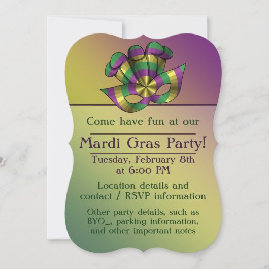 Uitnodiging Mardi Gras Mask Party (Voorkant)