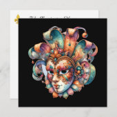 Uitnodiging Mardi Gras Masquerade Party (Voorkant / Achterkant)