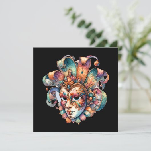 Uitnodiging Mardi Gras Masquerade Party (Staand voorkant)