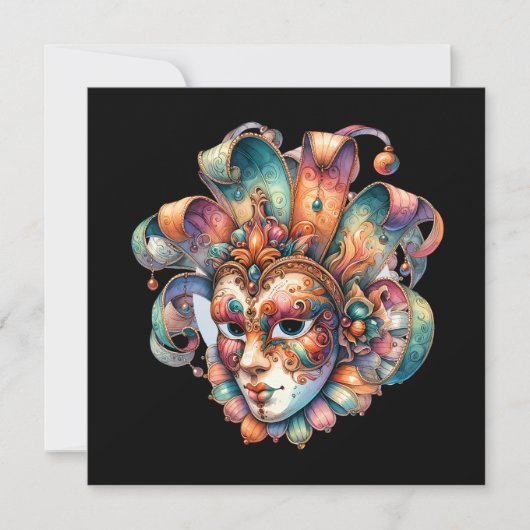 Uitnodiging Mardi Gras Masquerade Party (Voorkant)