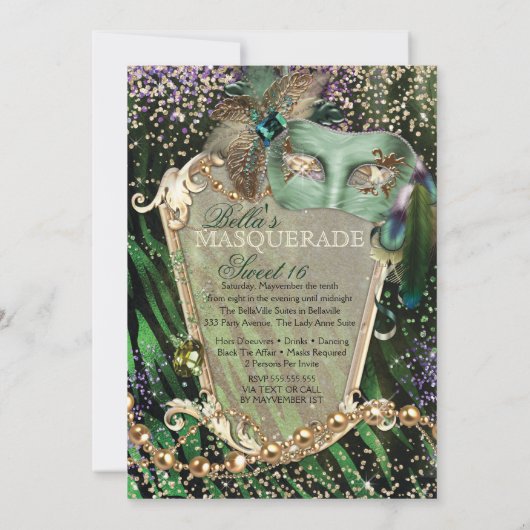 Uitnodiging Mardi Gras Masquerade Party (Achterkant)