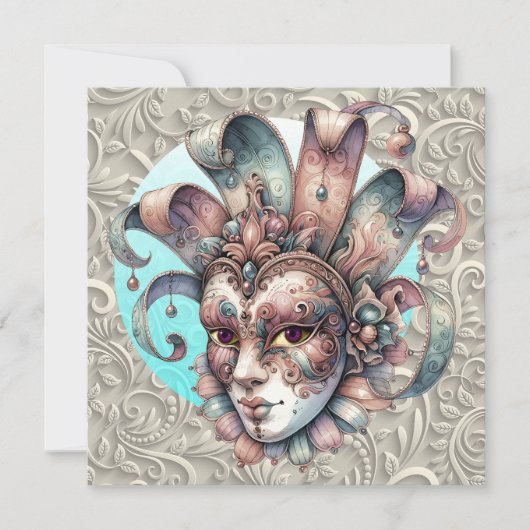 Uitnodiging Mardi Gras Masquerade Party (Voorkant)