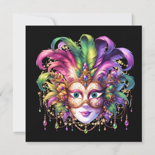 Uitnodiging Mardi Gras Masquerade Party (Voorkant)