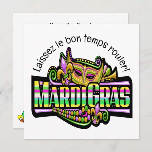 Uitnodiging Mardi Gras Masquerade Party (Voorkant / Achterkant)