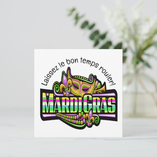 Uitnodiging Mardi Gras Masquerade Party (Staand voorkant)