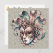 Uitnodiging Mardi Gras Masquerade Party (Voorkant / Achterkant)