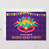 Uitnodiging Mardi Gras Masquerade Party (Voorkant)