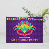 Uitnodiging Mardi Gras Masquerade Party (Staand voorkant)