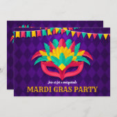 Uitnodiging Mardi Gras Masquerade Party (Voorkant / Achterkant)