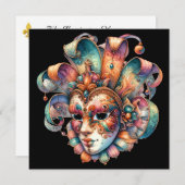 Uitnodiging Mardi Gras Masquerade Party (Voorkant / Achterkant)