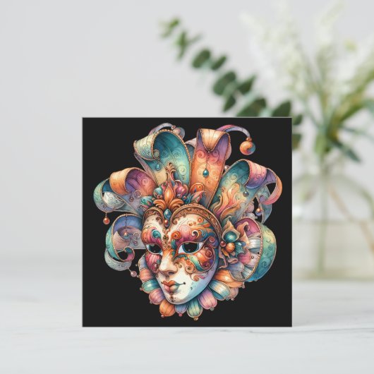 Uitnodiging Mardi Gras Masquerade Party (Staand voorkant)