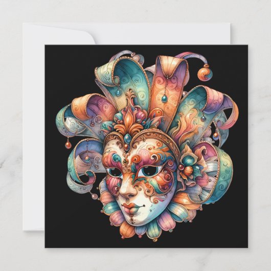 Uitnodiging Mardi Gras Masquerade Party (Voorkant)