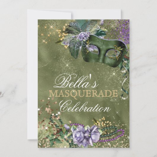 Uitnodiging Mardi Gras Masquerade Party (Voorkant)