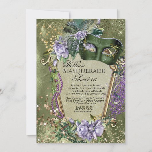 Uitnodiging Mardi Gras Masquerade Party (Achterkant)