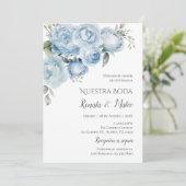 Uitnodiging Marine Blauw Spaanse bruiloft uitnodig (Staand voorkant)