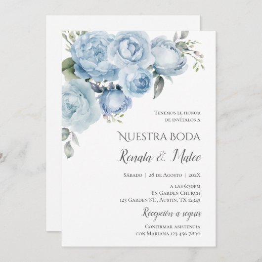 Uitnodiging Marine Blauw Spaanse bruiloft uitnodig (Voorkant / Achterkant)