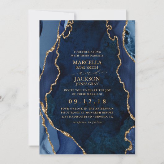 Uitnodiging marmer & Gold Agate Wedding (Voorkant)
