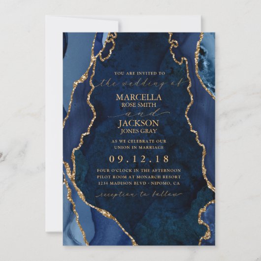 Uitnodiging marmer & Gold Agate Wedding (Voorkant)