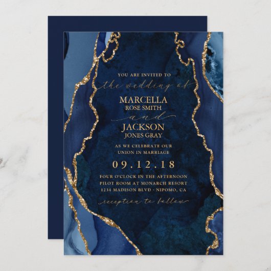 Uitnodiging marmer & Gold Agate Wedding (Voorkant / Achterkant)