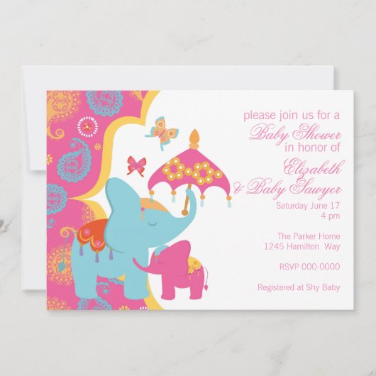 Uitnodiging Marokkaans Baby shower Elephant (Voorkant)
