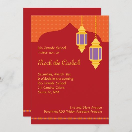 Uitnodiging Marokkaanse Lantern Fundraiser Gala (Voorkant / Achterkant)