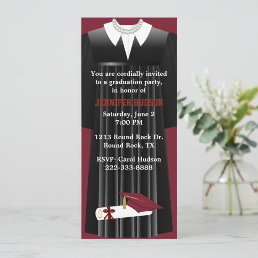 Uitnodiging Maroon Graduation Party (Staand voorkant)