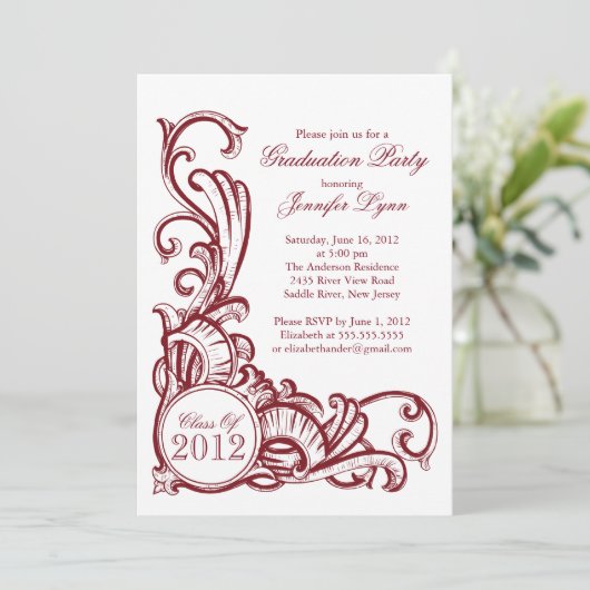 Uitnodiging  Maroon Graduation Party (Staand voorkant)