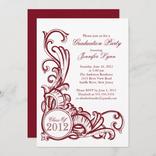 Uitnodiging Maroon Graduation Party (Voorkant / Achterkant)