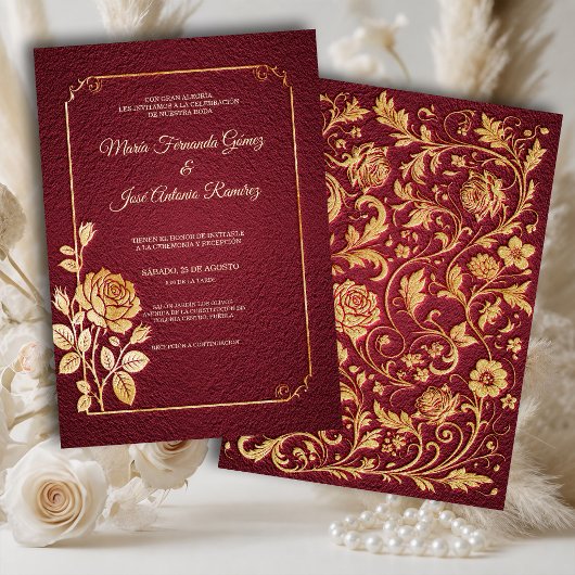 Uitnodiging Marsala Gouden Rozen Bruiloft