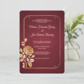 Uitnodiging Marsala Gouden Rozen Bruiloft (Staand voorkant)