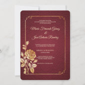 Uitnodiging Marsala Gouden Rozen Bruiloft (Voorkant)