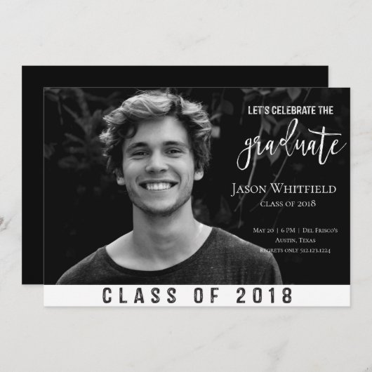 Uitnodiging Masculine Photo Graduation Party (Voorkant / Achterkant)